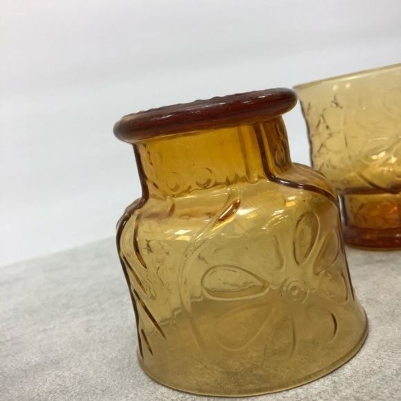 MCM Vintage Libbey Ombré Amber Daisy Floral Glass Tumbler Cups - Set of 2 - Picture 6 of 8